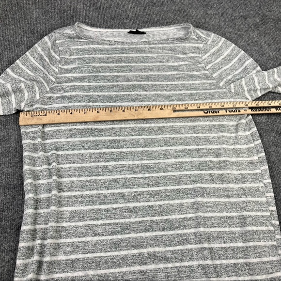 Bobeau Size L Space Dye Shirt grey stripped White Pullover Blouse - Picture 3 of 6